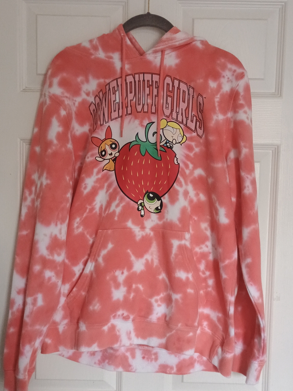 EUC BoxLunch PowerPuff Girls Coral Tie-Dye Hoodie Sweater Size L